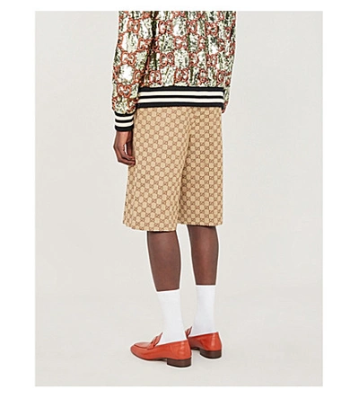 Shop Gucci Gg Logo-pattern Tailored Cotton-blend Shorts In Camel Ebony