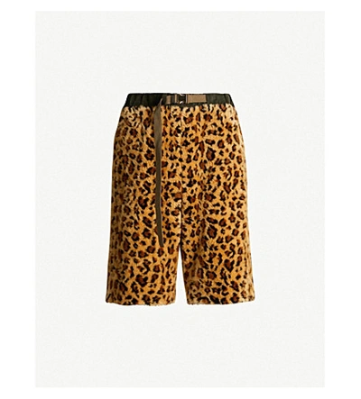 Shop Sacai Leopard-print Faux-fur Shorts In Beige