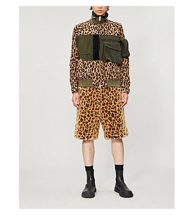 Shop Sacai Leopard-print Faux-fur Shorts In Beige