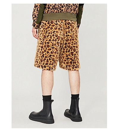 Shop Sacai Leopard-print Faux-fur Shorts In Beige
