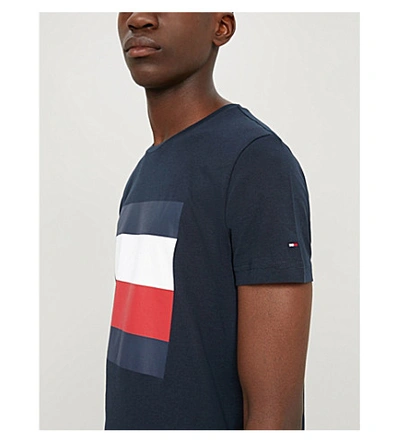 Shop Tommy Hilfiger Graphic-print Cotton-jersey T-shirt In Sky Captain