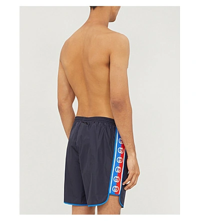 Shop Gucci Side-stripe Swim Shorts In Navy