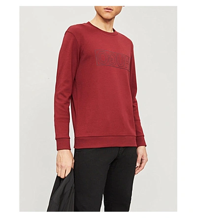 Shop Hugo Logo-print Cotton-jersey Sweatshirt In Dark Red