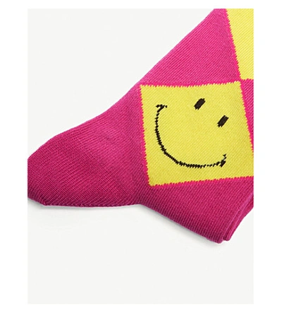 BURLINGTON MENS PINK SMILEY ARGYLE PRINT SOCKS 