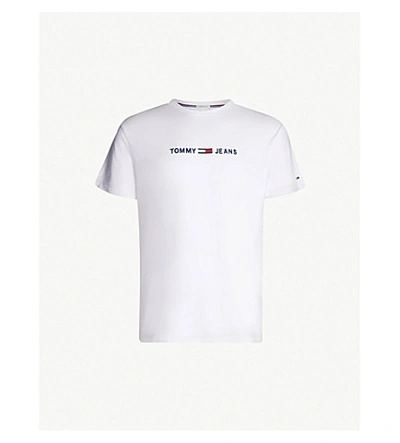 Shop Tommy Jeans Logo-embroidered Cotton-jersey T-shirt In Classic White
