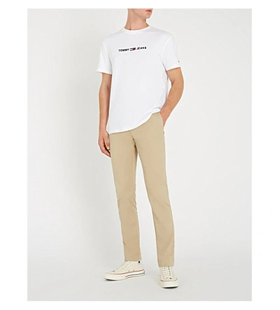 Shop Tommy Jeans Logo-embroidered Cotton-jersey T-shirt In Classic White