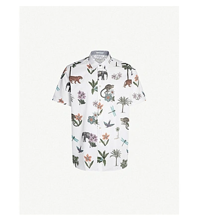 Shop Ted Baker Group Floral-print Regular-fit Cotton Shirt In White