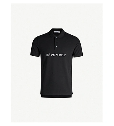 Shop Givenchy Logo-embroidered Cotton-piqué Polo Shirt In Black