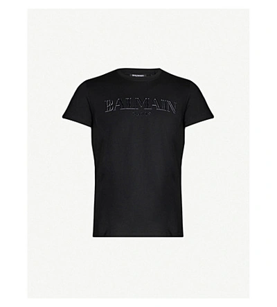 Shop Balmain Logo-appliqué Cotton-jersey T-shirt In Black