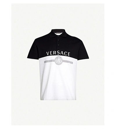 Shop Versace Monochrome Cotton-piqué Polo Shirt In Nero