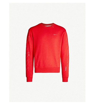 Shop Off-white Logo-print Cotton-jersey Sweatshirt In Red Silver