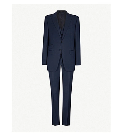 Shop Tom Ford Classic-fit Three-piece Wool Suit In Navy