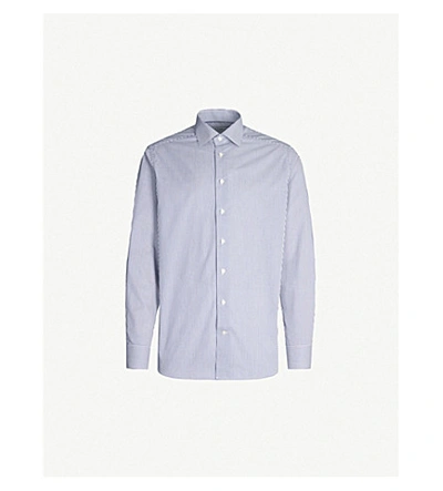 Shop Eton Mens Blue Regular-fit Striped Cotton-twill Shirt 16