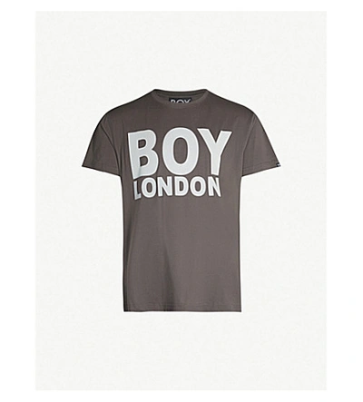 Shop Boy London Reflective Logo-print Cotton-jersey T-shirt In Dark Grey