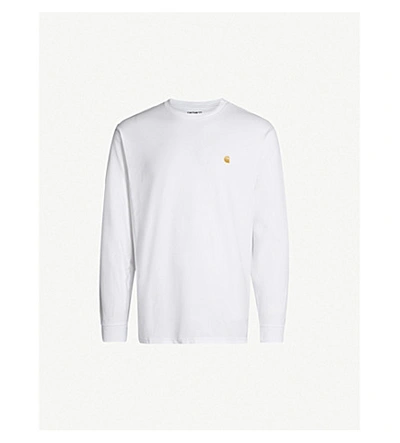 Shop Carhartt Chase Logo-embroidered Cotton-jersey Top In White / Gold
