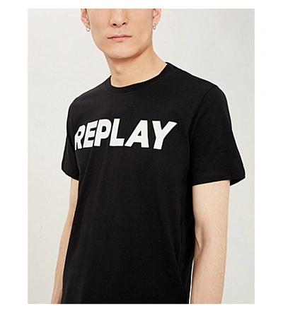 Shop Replay Logo-print Cotton-blend T-shirt In Black