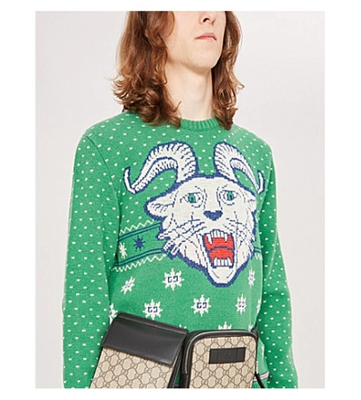 Shop Gucci Graphic-intarsia Wool And Alpaca-blend Jumper In Yard Multi
