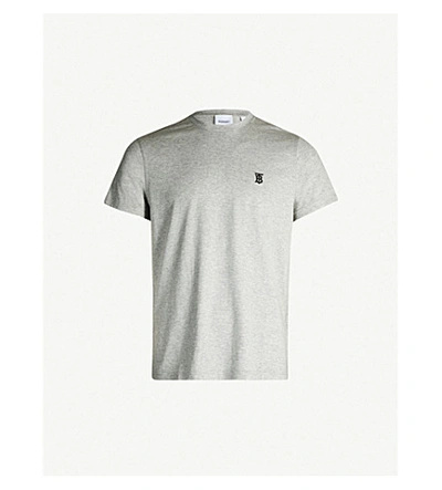 Shop Burberry Logo-embroidered Cotton-jersey T-shirt In Grey