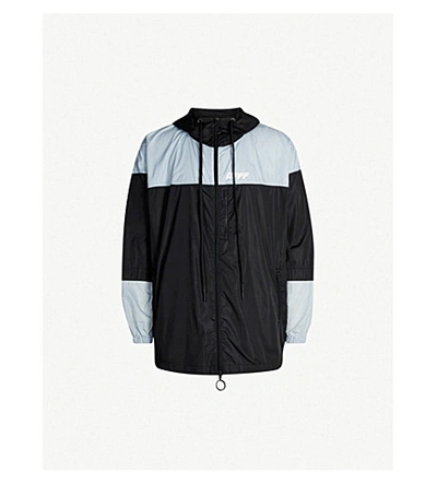 Shop Off-white Panelled Logo-print Shell Hooded Jacket In Black Silver