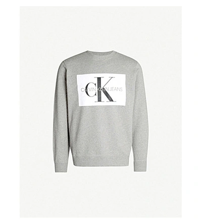 Shop Ck Jeans Logo-print Cotton-jersey Sweatshirt In Grey Hthr/white