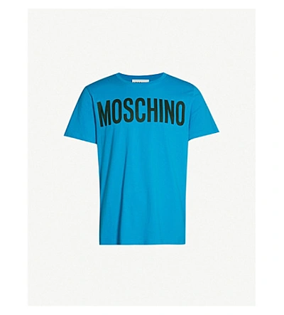 Shop Moschino Logo-print Cotton-jersey T-shirt In Blue
