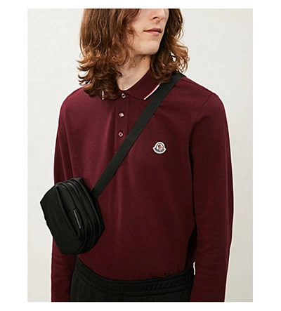Shop Moncler Stripe-trim Cotton-piqué Polo Shirt In Burgundy