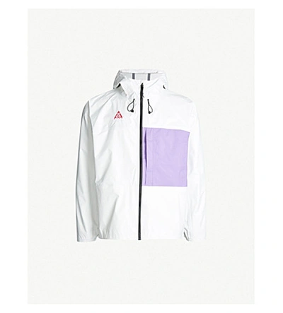 Shop Nike Colour-blocked Packable Shell Hooded Jacket In White Purple