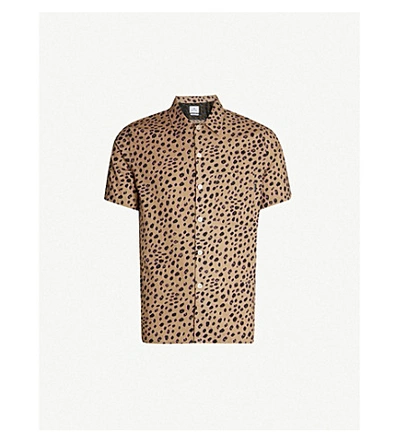 Shop Ps By Paul Smith Cheetah-print Short-sleeve Casual-fit Cotton Shirt In Beige