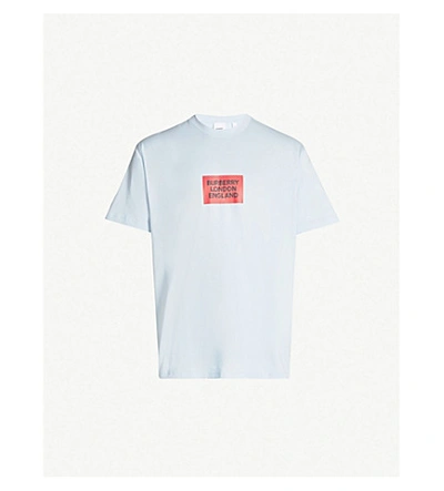Shop Burberry Box Logo-print Cotton-jersey T-shirt In Pale Blue