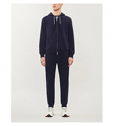 Shop Brunello Cucinelli Pressed Cotton-jersey Jogging Bottoms In Navy