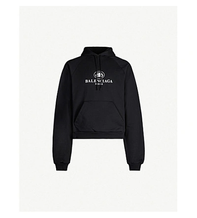 Shop Balenciaga Logo-print Cotton-jersey Hoody In Black