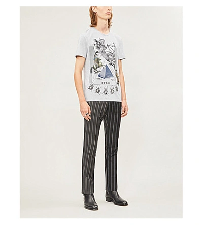 Shop Etro Graphic-print Cotton-jersey T-shirt In Grey