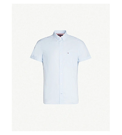 Shop Tommy Hilfiger Logo-embroidered Slim-fit Cotton-poplin Shirt In Chambray Blue