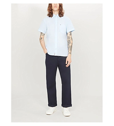 Shop Tommy Hilfiger Logo-embroidered Slim-fit Cotton-poplin Shirt In Chambray Blue