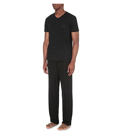 Shop Emporio Armani Men's Black Pack Of Two V-neck Cotton-jersey T-shirts