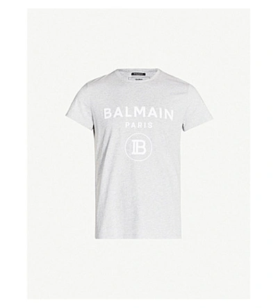 Shop Balmain Logo-print Cotton-jersey T-shirt In Blanc Multi