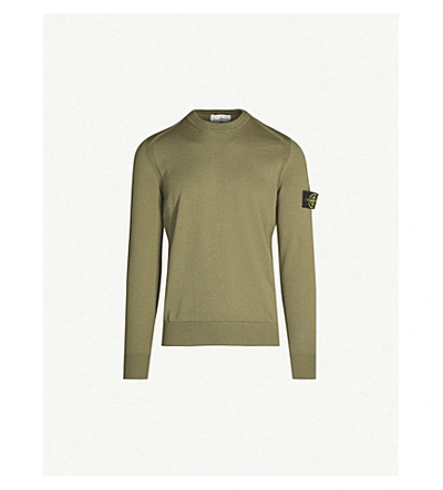 Shop Stone Island Logo-patch Long-sleeved Wool Jumper In Olive