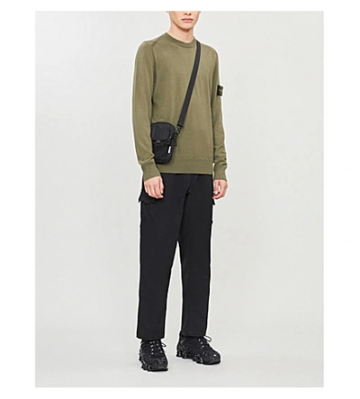 Shop Stone Island Logo-patch Long-sleeved Wool Jumper In Olive