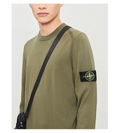 Shop Stone Island Logo-patch Long-sleeved Wool Jumper In Olive