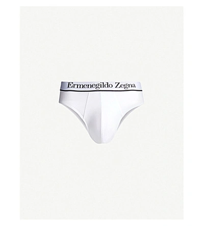 Shop Ermenegildo Zegna Logo-print Slim-fit Stretch-jersey Briefs In White