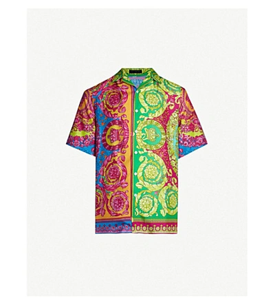 Shop Versace Baroque-print Relaxed-fit Silk-twill Shirt In Blue Stampa