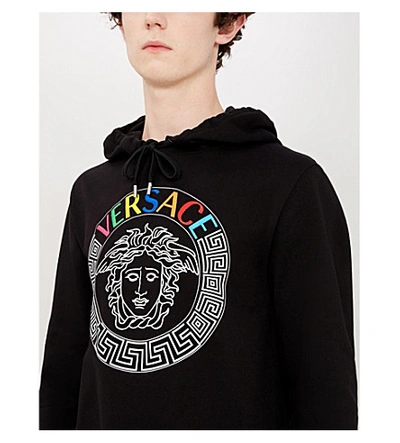 Shop Versace Logo-print Cotton-jersey Hoody In Nero