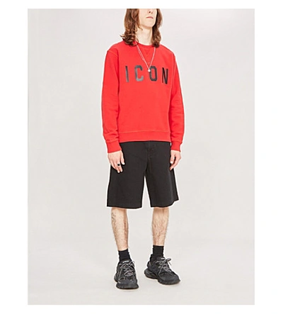 Shop Dsquared2 Icon Cotton-jersey Sweatshirt In Red Black