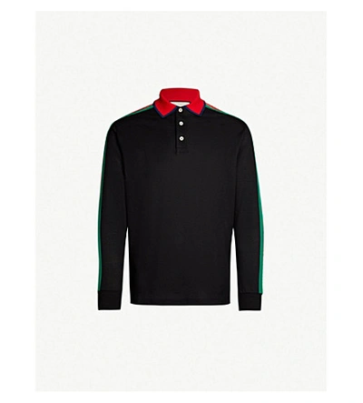 Shop Gucci Logo-print Cotton-piqué Polo Shirt In Black