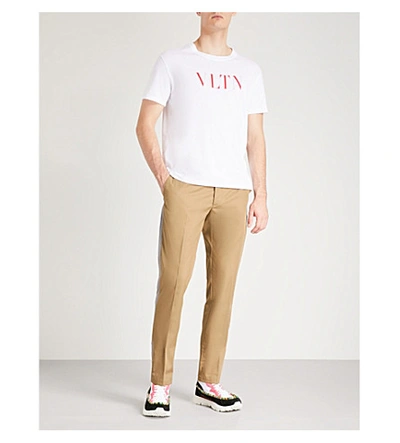 Shop Valentino Logo-print Cotton-jersey T-shirt In White Red
