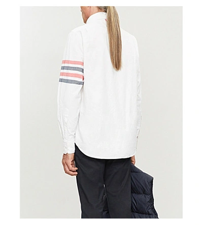 Shop Thom Browne Logo-print Regular-fit Cotton-flannel Shirt In White