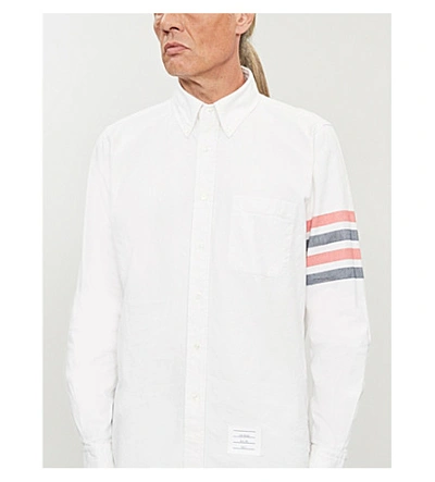 Shop Thom Browne Logo-print Regular-fit Cotton-flannel Shirt In White