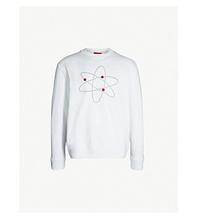 Shop Hugo Atom-embroidered Cotton-jersey Sweatshirt In White