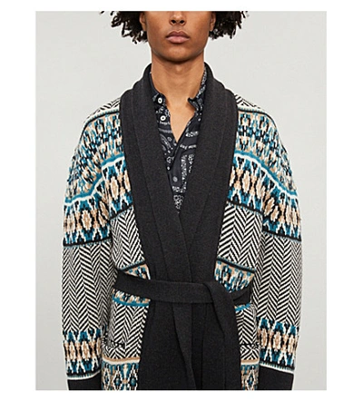 Shop Alanui Oversized Embroidered Wool Cardigan In Grey