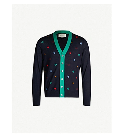 Shop Gucci Graphic-embroidered Xx Cardigan In Ink Multi